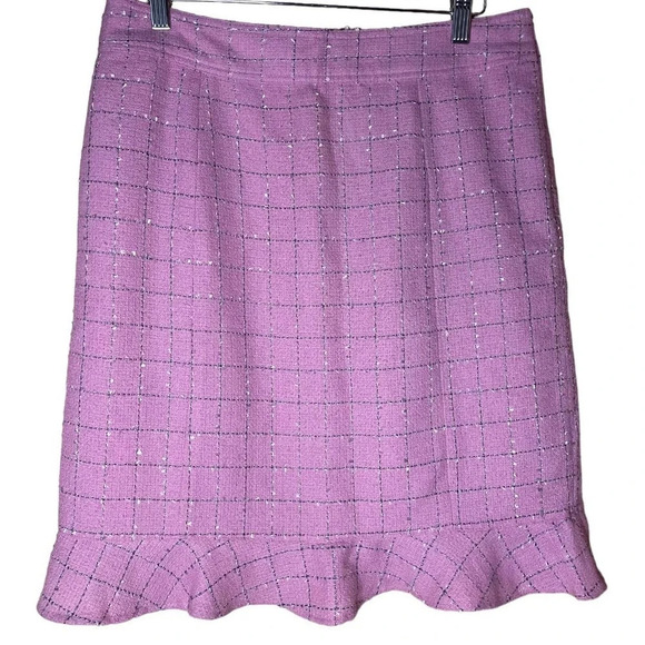 Nicole. Nicole Miller Women's Windowpane Pink Plaid Ruffle Trim Skirt Size 8 - Picture 1 of 11
